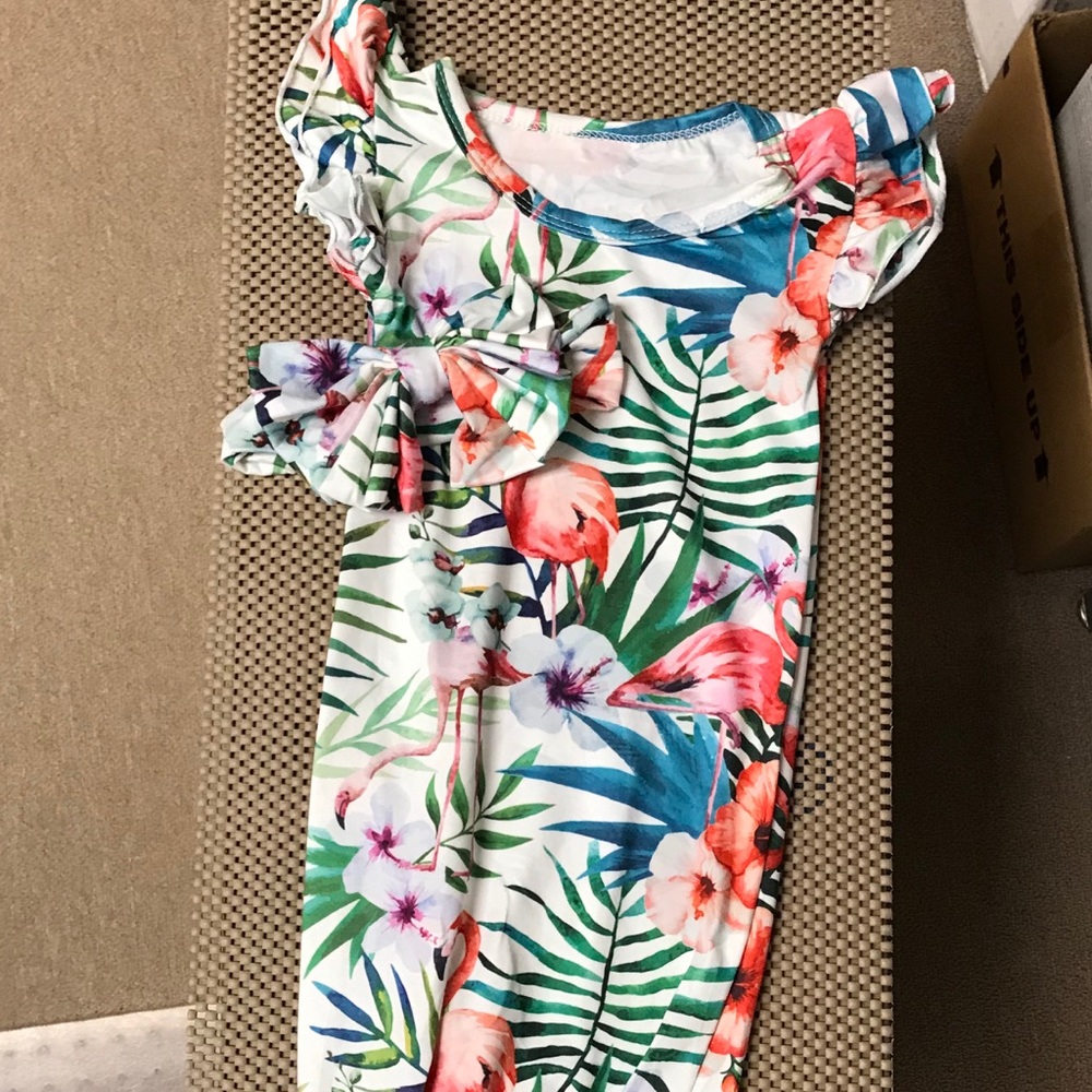 Newborn Gown. Flamingo